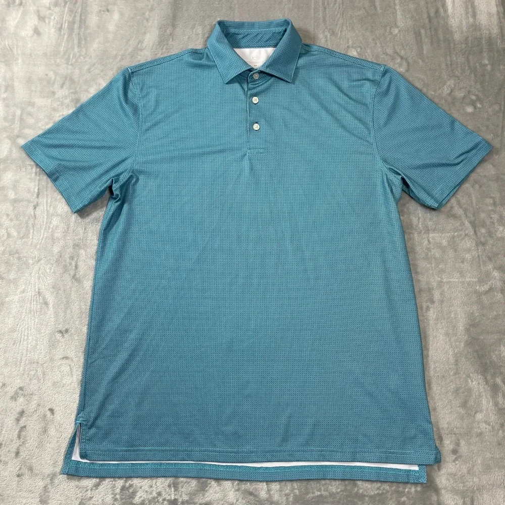 Southern Tide Mens Polo Shirt Size M Performance Teal Blue Geometric Print - Picture 1 of 5